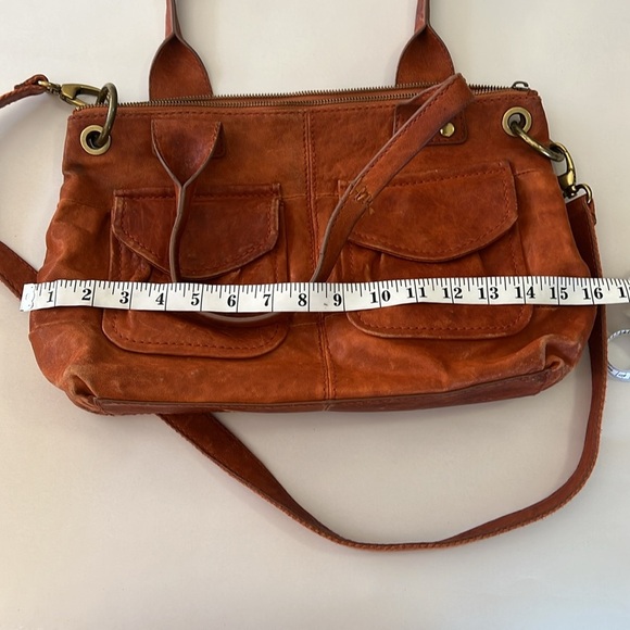 Fossil Vintage Leather Satchel Tote Shoulder Bag Brown Orange Distressed - Picture 12 of 14